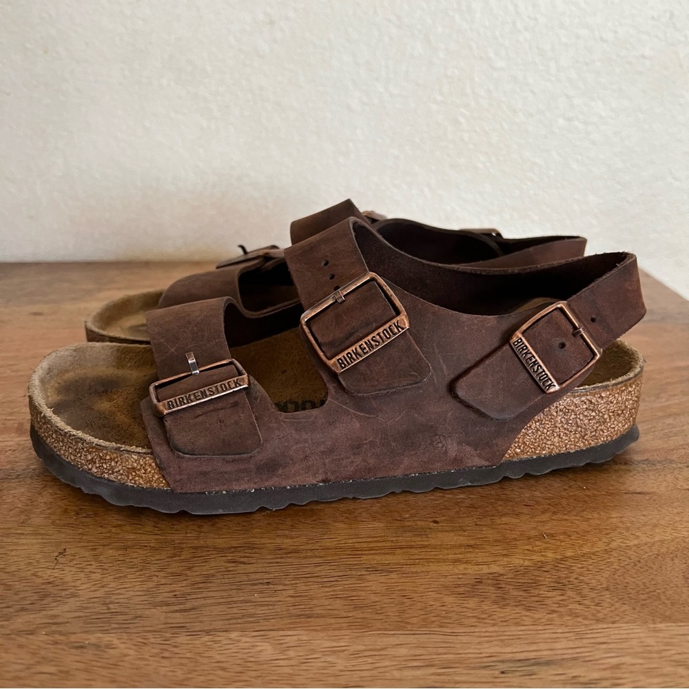 Birkenstock Milano Oiled Leather Habana Sandals Size 7-7.5 Wide - Picture 7 of 16